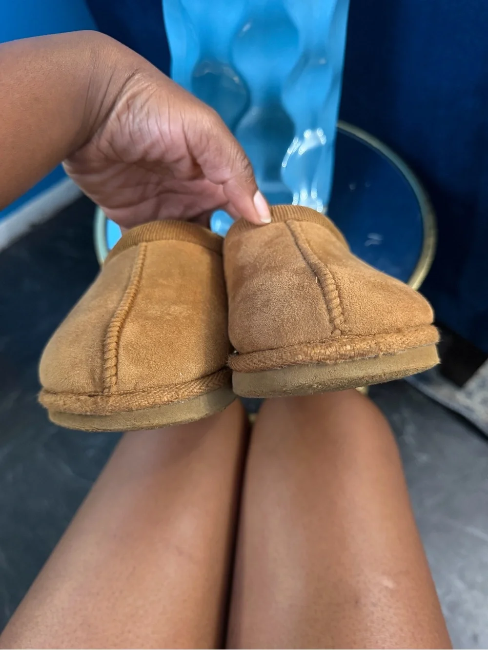 Cozy Tan Faux Suede Fuzzy-Lined Slippers 11-12c